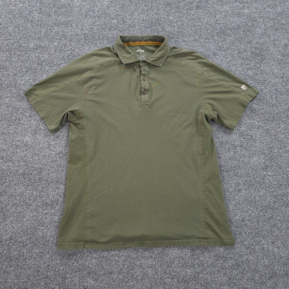 Kuhl Polo Shirt Mens L‎ Green Wayfarer Wildfibre Organic Cotton Hiking Outdoors